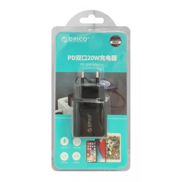 ORICO φορτιστής τοίχου PV20-C, USB-C, PD 20W, μαύρος ORICO φορτιστής τοίχου PV20-C, USB-C, PD 20W, μαύρος