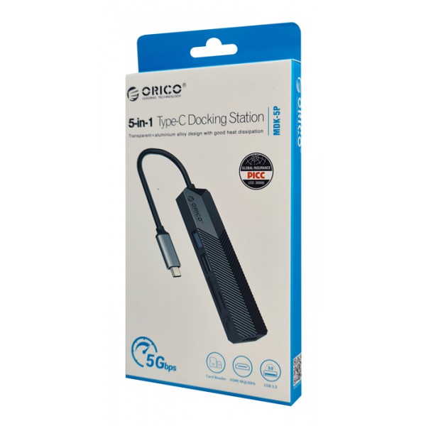 ORICO docking station MDK-5P, 5 θυρών, USB-C σύνδεση, 4K, μαύρο ORICO docking station MDK-5P, 5 θυρών, USB-C σύνδεση, 4K, μαύρο
