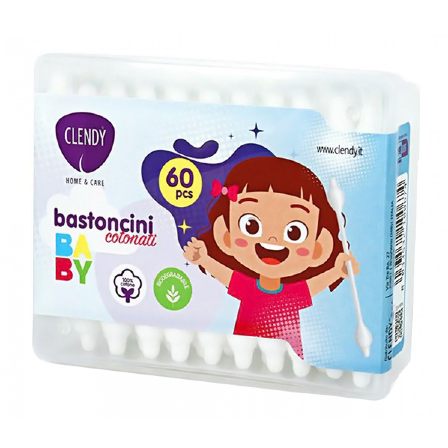 CLENDY baby μπατονέτες, βιοδιασπώμενες, 100% βαμβάκι, 60τμχ