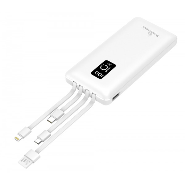POWERTECH power bank PT-1003 10000mAh, 4x output, 10.5W, λευκό