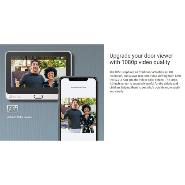 EZVIZ smart κουδούνι με κάμερα & οθόνη DP2C, WiFi, 1080p, PIR, 4600mAh