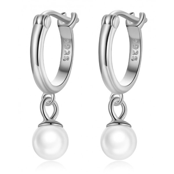 BAMOER σκουλαρίκια κρίκος SCE1257 με πέρλα, ασήμι 925, ασημί BAMOER σκουλαρίκια κρίκος SCE1257 με πέρλα, ασήμι 925, ασημί