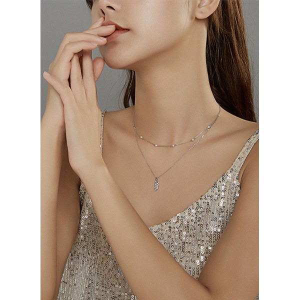 BAMOER κολιέ BSN208 δυο σειρών, με πέρλες, ασήμι 925, ασημί BAMOER κολιέ BSN208 δυο σειρών, με πέρλες, ασήμι 925, ασημί