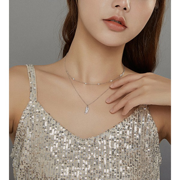 BAMOER κολιέ BSN208 δυο σειρών, με πέρλες, ασήμι 925, ασημί BAMOER κολιέ BSN208 δυο σειρών, με πέρλες, ασήμι 925, ασημί