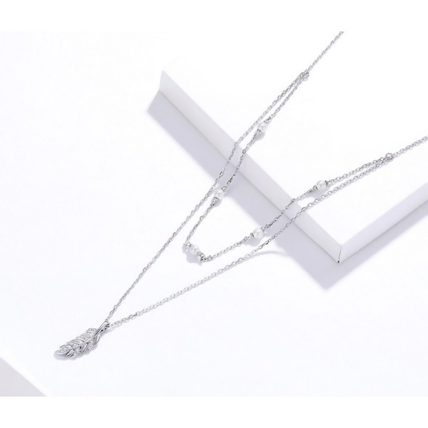 BAMOER κολιέ BSN208 δυο σειρών, με πέρλες, ασήμι 925, ασημί BAMOER κολιέ BSN208 δυο σειρών, με πέρλες, ασήμι 925, ασημί