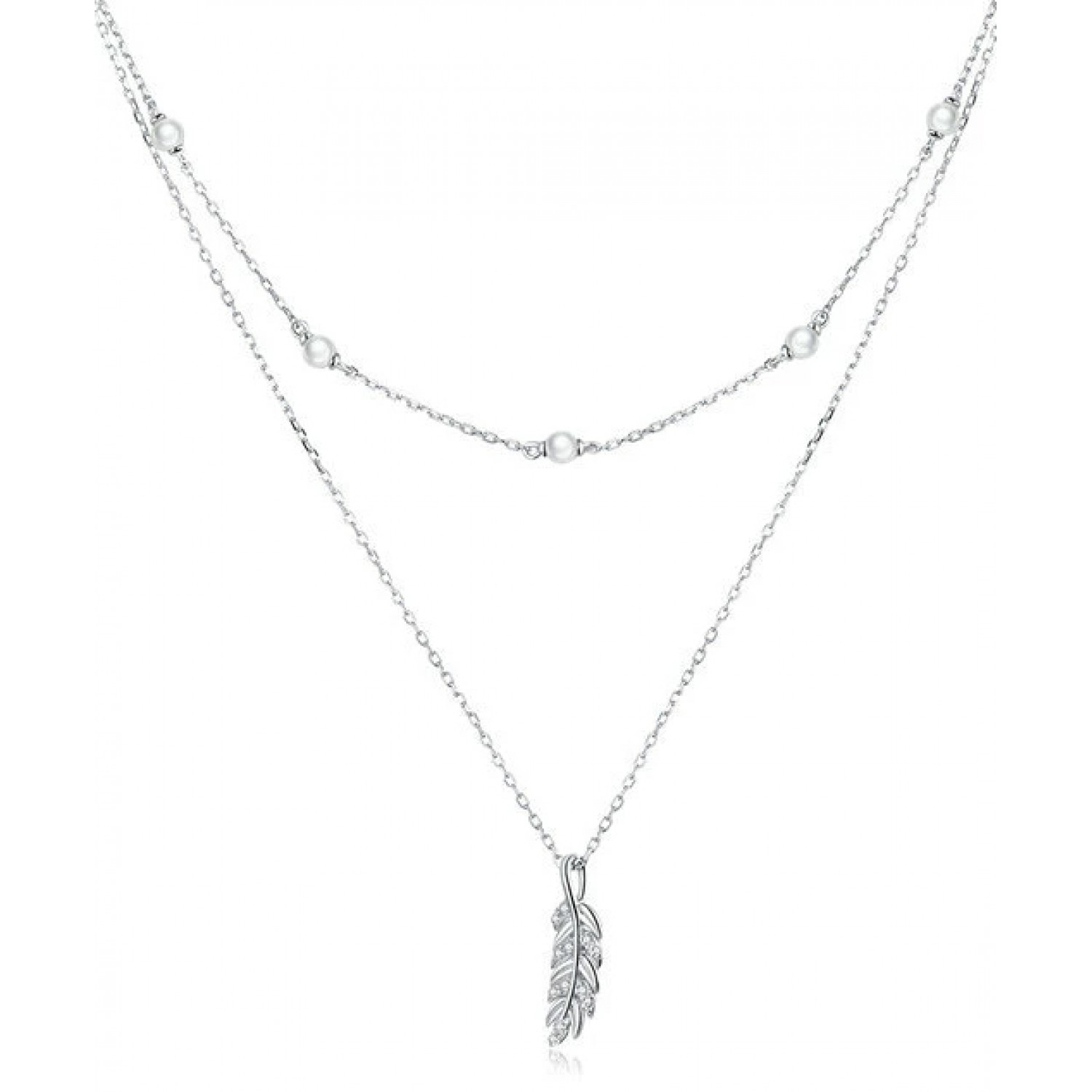 BAMOER κολιέ BSN208 δυο σειρών, με πέρλες, ασήμι 925, ασημί BAMOER κολιέ BSN208 δυο σειρών, με πέρλες, ασήμι 925, ασημί