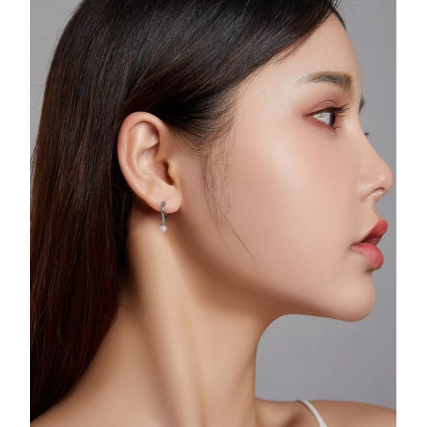 BAMOER σκουλαρίκια κρίκος SCE1257 με πέρλα, ασήμι 925, ασημί BAMOER σκουλαρίκια κρίκος SCE1257 με πέρλα, ασήμι 925, ασημί