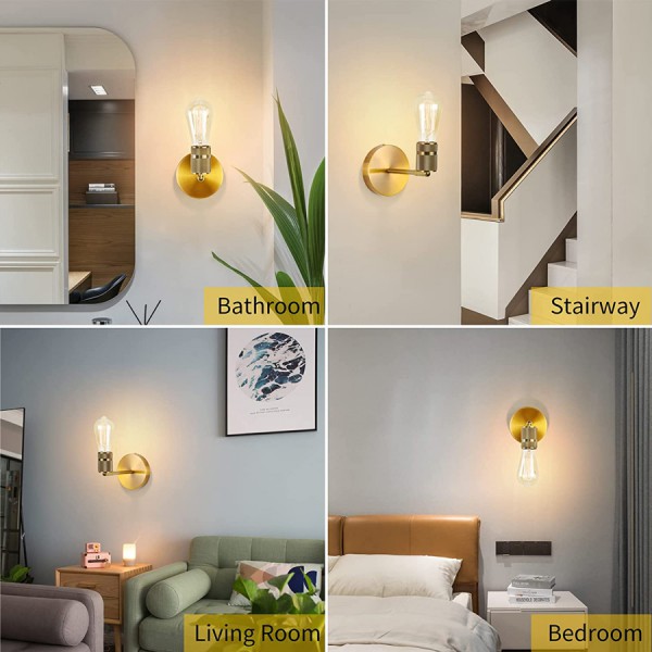 POWERTECH φωτιστικό τοίχου HLL-0091, E27, μεταλλικό, χρυσό