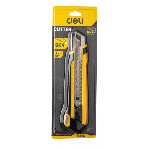 DELI πλαστικό κοπίδι με ασφάλεια DL025, 25mm, κίτρινο DELI πλαστικό κοπίδι με ασφάλεια DL025, 25mm, κίτρινο