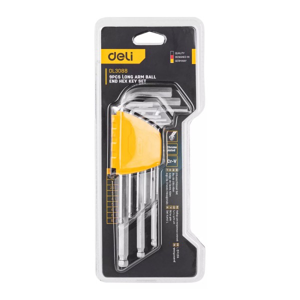 DELI σετ κλειδιά Allen DL3088 με μακρύ βραχίονα, 1.5-10mm, Cr-V, 9τμχ DELI σετ κλειδιά Allen DL3088 με μακρύ βραχίονα, 1.5-10mm, Cr-V, 9τμχ