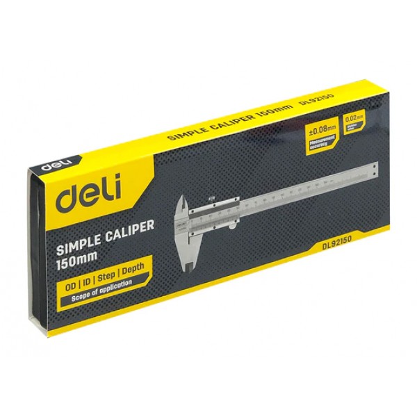 DELI παχύμετρο ακριβείας DL92150 με θήκη μεταφοράς, 150mm, ασημί DELI παχύμετρο ακριβείας DL92150 με θήκη μεταφοράς, 150mm, ασημί