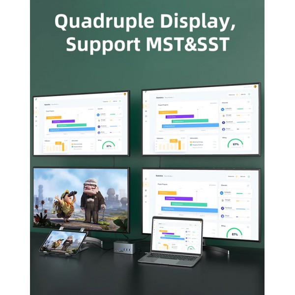 CABLETIME docking station DOCK162-AG, 15 θύρες & θήκη M.2, 4K 100W, γκρι CABLETIME docking station DOCK162-AG, 15 θύρες & θήκη M.2, 4K 100W, γκρι