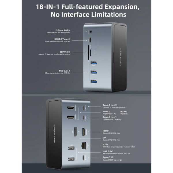 CABLETIME docking station DOCK162-AG, 15 θύρες & θήκη M.2, 4K 100W, γκρι CABLETIME docking station DOCK162-AG, 15 θύρες & θήκη M.2, 4K 100W, γκρι