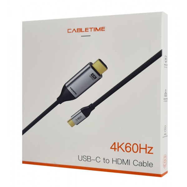 CABLETIME καλώδιο USB-C σε HDMI C160, 4K, gold plated, 1.8m, μαύρο CABLETIME καλώδιο USB-C σε HDMI C160, 4K, gold plated, 1.8m, μαύρο