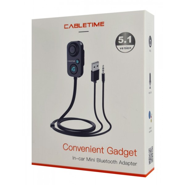 CABLETIME audio receiver αυτοκινήτου CT-BT02-PB με μικρόφωνο, BT 5.1