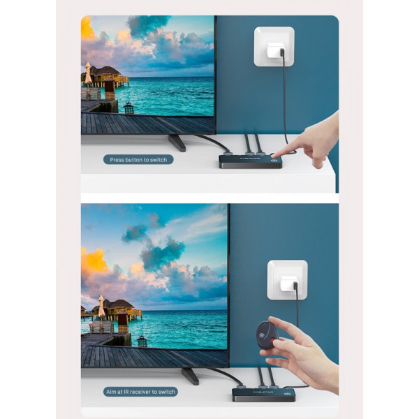 CABLETIME 3 in 1 HDMI 2.0 switch HS4K3 με ασύρματο χειριστήριο, 4K, γκρι CABLETIME 3 in 1 HDMI 2.0 switch HS4K3 με ασύρματο χειριστήριο, 4K, γκρι