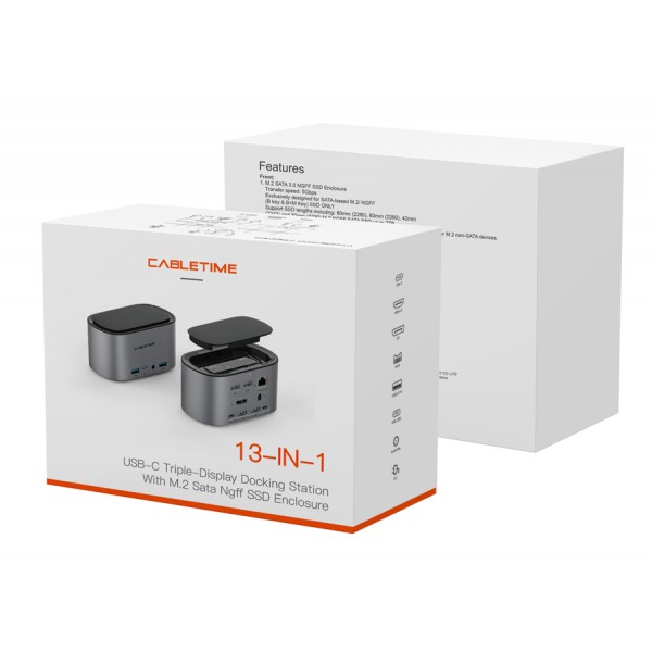 CABLETIME docking station DOCK131-AG2 11 θύρες & θήκη M.2, 4K 100W, γκρι CABLETIME docking station DOCK131-AG2 11 θύρες & θήκη M.2, 4K 100W, γκρι