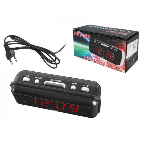 Ψηφιακό ρολόι με ξυπνητήρι VST-738, επιτραπέζιο, μαύρο
