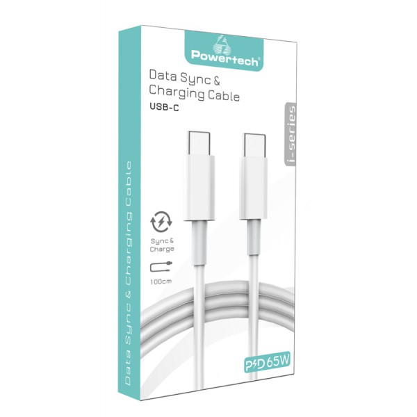 POWERTECH καλώδιο USB-C PTR-0108, 65W, PD, 1m, λευκό POWERTECH καλώδιο USB-C PTR-0108, 65W, PD, 1m, λευκό
