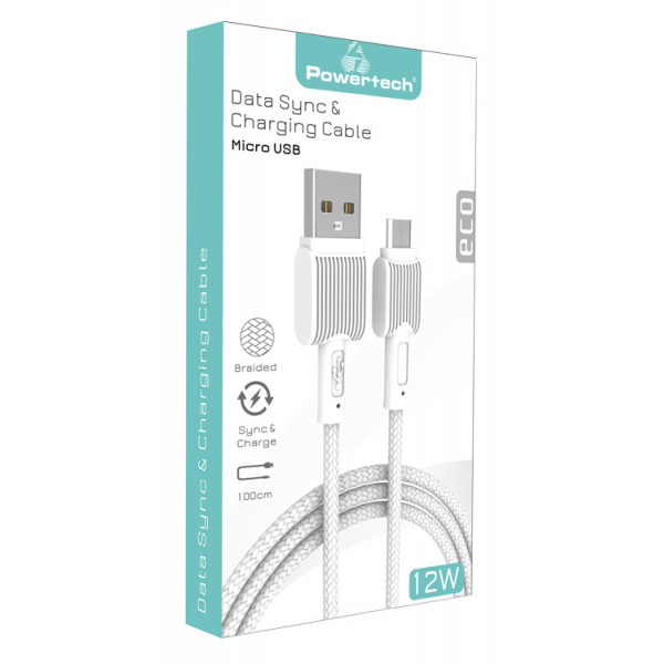 POWERTECH καλώδιο USB σε Micro USB eco PTR-0109, 12W 2.4A, 1m, λευκό POWERTECH καλώδιο USB σε Micro USB eco PTR-0109, 12W 2.4A, 1m, λευκό