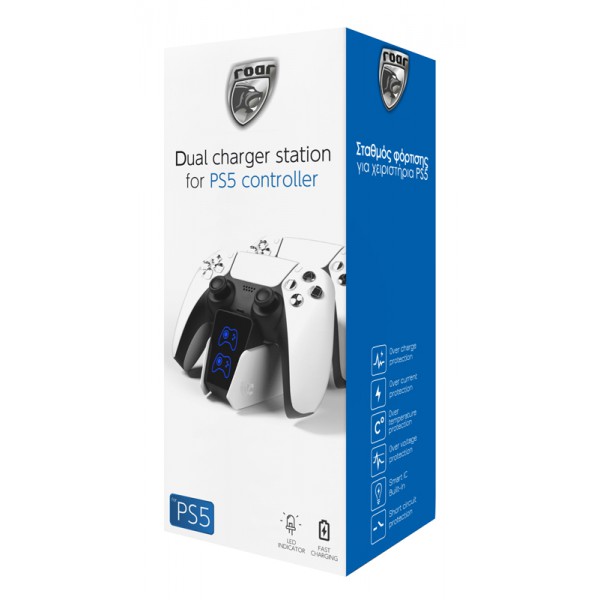 ROAR βάση φόρτισης gamepad RR-0020 για 2x PS5 DualSense, λευκή ROAR βάση φόρτισης gamepad RR-0020 για 2x PS5 DualSense, λευκή