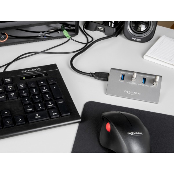 DELOCK USB hub 64181, 4x USB θύρες, 10 Gbps, γκρι