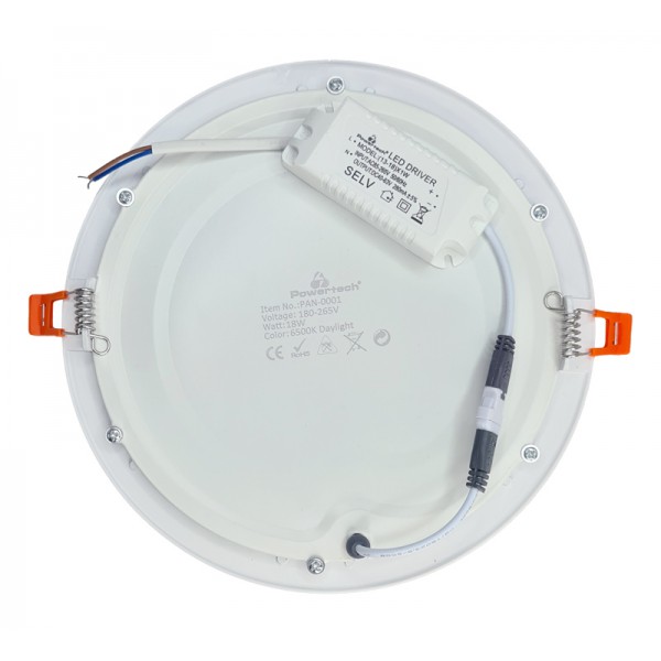 POWERTECH LED panel PAN-0001 χωνευτό, 18W, Φ22cm, 6500K, 1820lm, λευκό