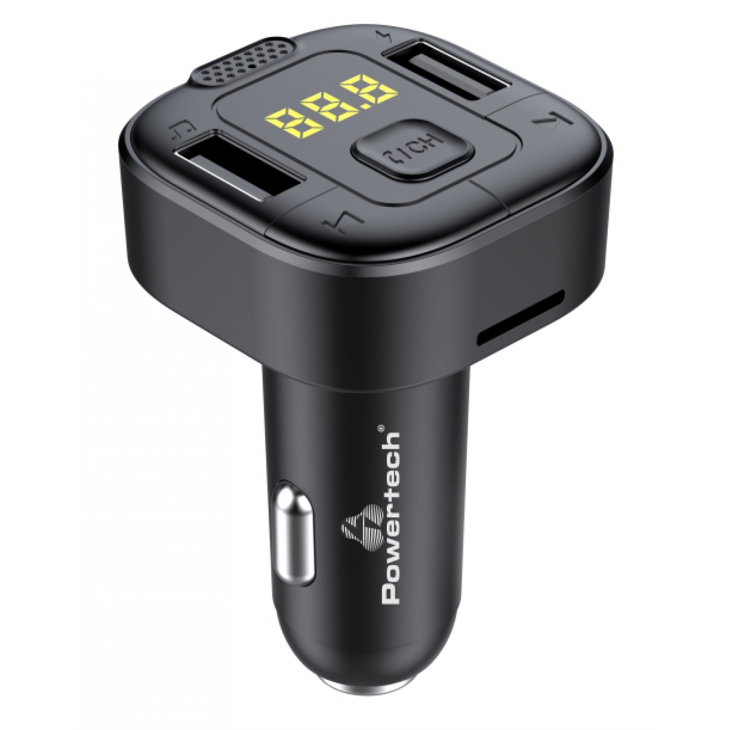 POWERTECH FM Transmitter PT-1028 με οθόνη, Bluetooth/SD, 2x USB, μαύρος