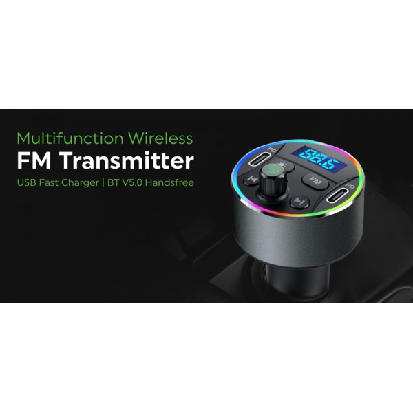 POWERTECH FM Transmitter & φορτιστής 40W PT-1027, οθόνη, RGB, Bluetooth POWERTECH FM Transmitter & φορτιστής 40W PT-1027, οθόνη, RGB, Bluetooth