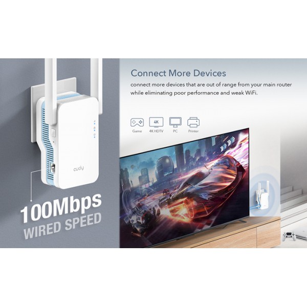 CUDY Wi-Fi range extender RE1200, AC1200 1200Mbps, dual band, mesh CUDY Wi-Fi range extender RE1200, AC1200 1200Mbps, dual band, mesh