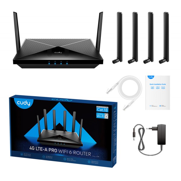 CUDY router LT18, 4G LTE Cat 18, 1200Mbps Wi-Fi 6, 4x Ethernet ports CUDY router LT18, 4G LTE Cat 18, 1200Mbps Wi-Fi 6, 4x Ethernet ports