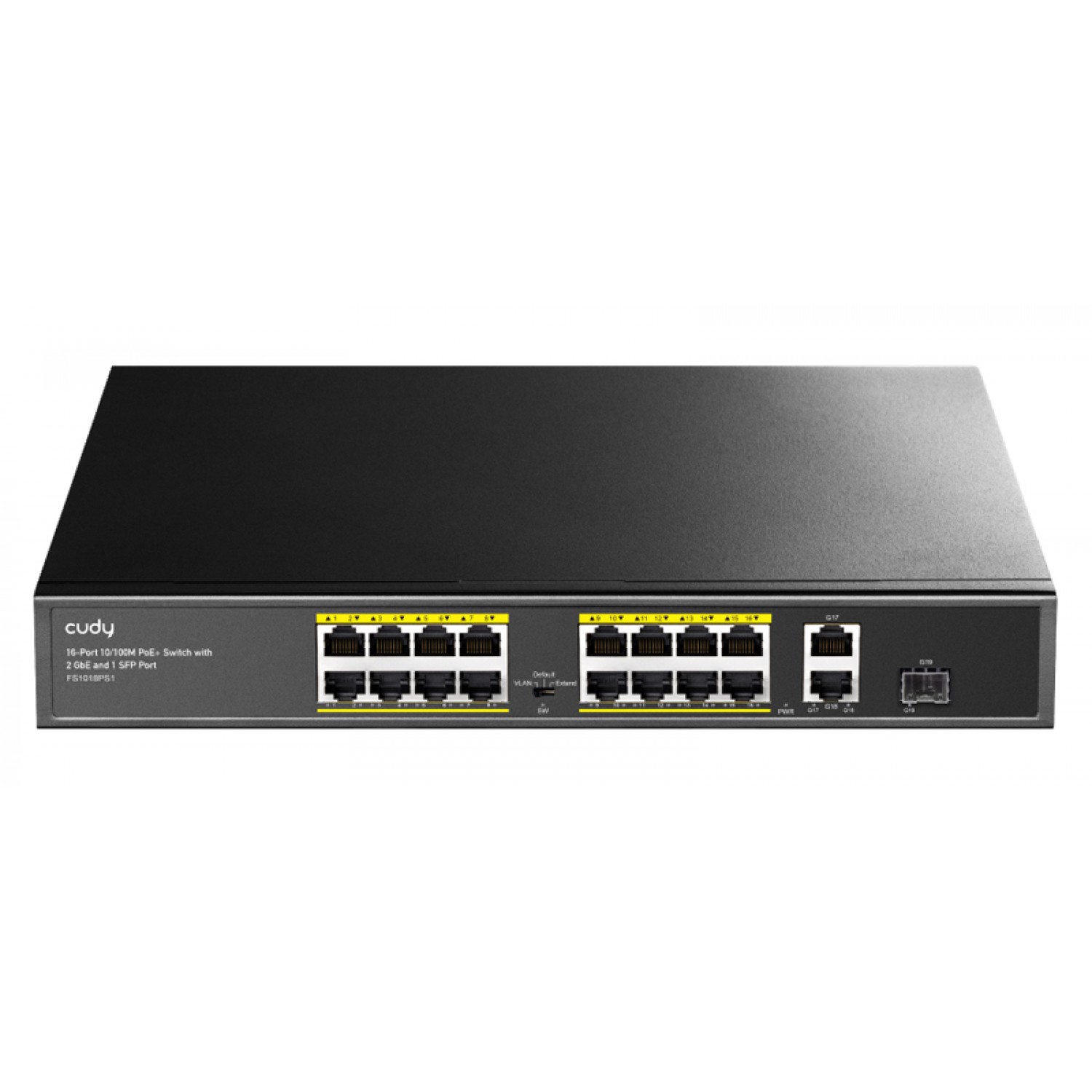 CUDY PoE+ switch FS1018PS1, 16-port 10/100M PoE+, SFP & 2x uplink, 200W CUDY PoE+ switch FS1018PS1, 16-port 10/100M PoE+, SFP & 2x uplink, 200W