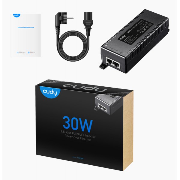 CUDY 2.5Gbps PoE+/PoE injector POE500, 30W CUDY 2.5Gbps PoE+/PoE injector POE500, 30W
