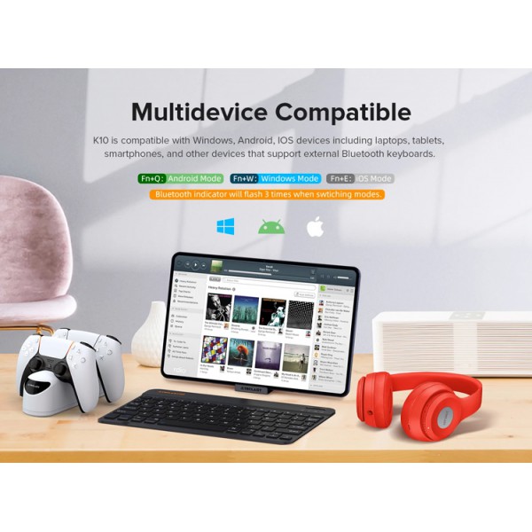 TECLAST ασύρματο πληκτρολόγιο K10, Bluetooth, 25x15cm, μαύρο TECLAST ασύρματο πληκτρολόγιο K10, Bluetooth, 25x15cm, μαύρο