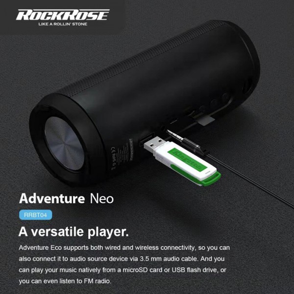 ROCKROSE φορητό ηχείο Adventure Neo, 10W, BT/SD/AUX/USB, FM, μαύρο ROCKROSE φορητό ηχείο Adventure Neo, 10W, BT/SD/AUX/USB, FM, μαύρο