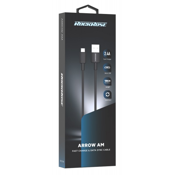 ROCKROSE καλώδιο Micro USB σε USB Arrow AC, 2.4A, 1m, μαύρο ROCKROSE καλώδιο Micro USB σε USB Arrow AC, 2.4A, 1m, μαύρο
