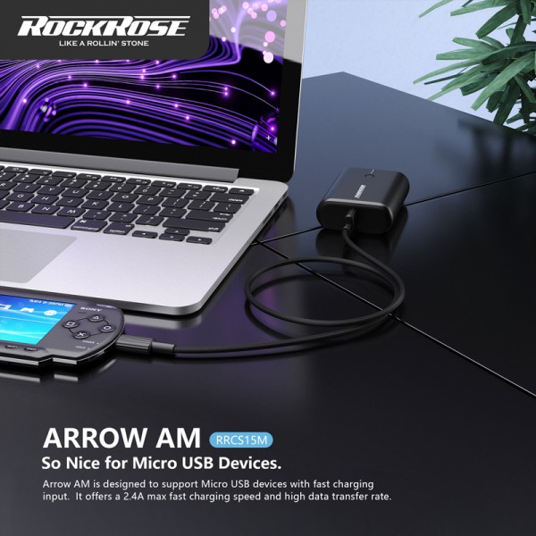 ROCKROSE καλώδιο Micro USB σε USB Arrow AC, 2.4A, 1m, μαύρο ROCKROSE καλώδιο Micro USB σε USB Arrow AC, 2.4A, 1m, μαύρο