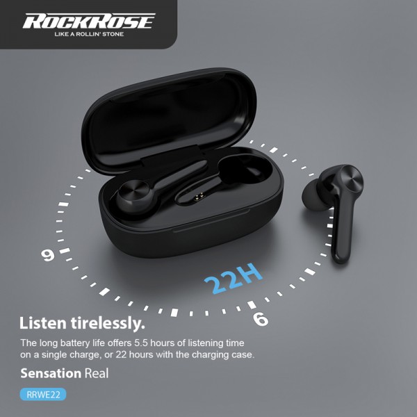 ROCKROSE earphones Sensational Real, θήκη φόρτισης, True Wireless, μαύρα
