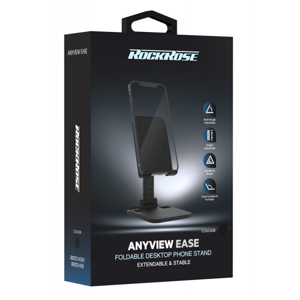 ROCKROSE βάση smartphone Anyview ease, ρυθμιζόμενη, αναδιπλούμενη, μαύρη