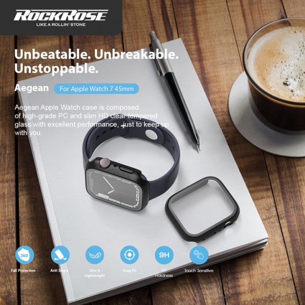 ROCKROSE θήκη & tempered glass Aegean για Apple Watch 7, 45mm, μαύρη