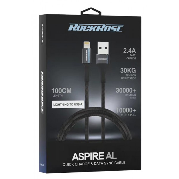 ROCKROSE καλώδιο USB σε Lightning Aspire AL, 2.4A, 1m, μαύρο ROCKROSE καλώδιο USB σε Lightning Aspire AL, 2.4A, 1m, μαύρο