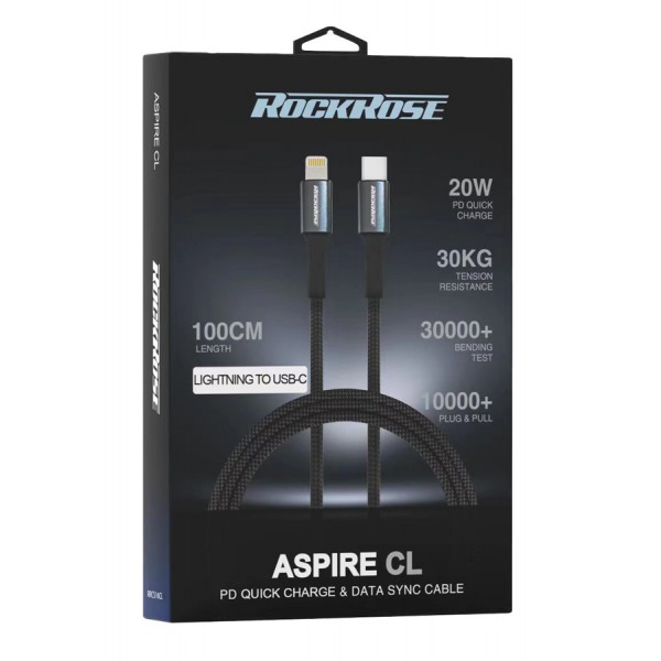 ROCKROSE καλώδιο USB-C σε Lightning Aspire CL, 20W PD, 1m, μαύρο