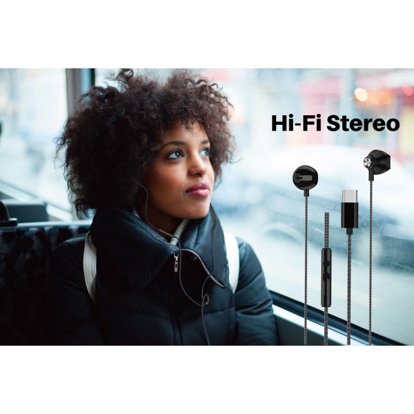 POWERTECH earphones με μικρόφωνο Prime, USB-C, 1.2m, μαύρα