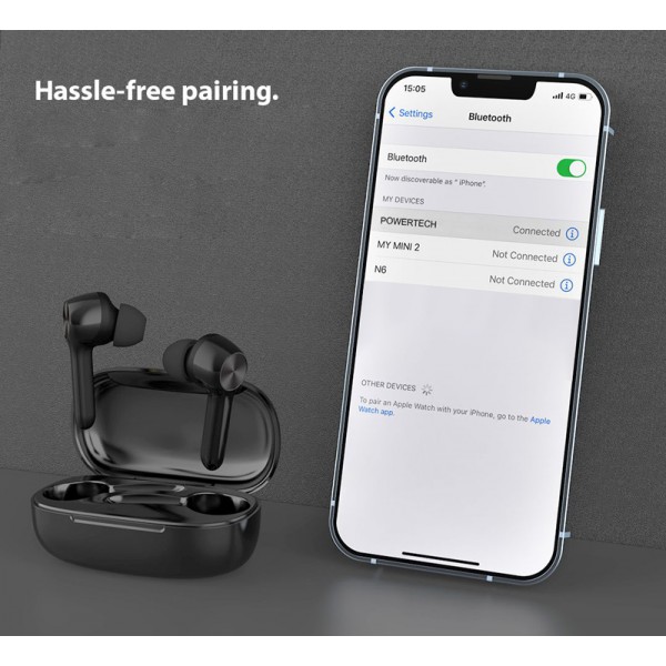 POWERTECH earphones με θήκη φόρτισης Shell, True Wireless, μαύρα POWERTECH earphones με θήκη φόρτισης Shell, True Wireless, μαύρα