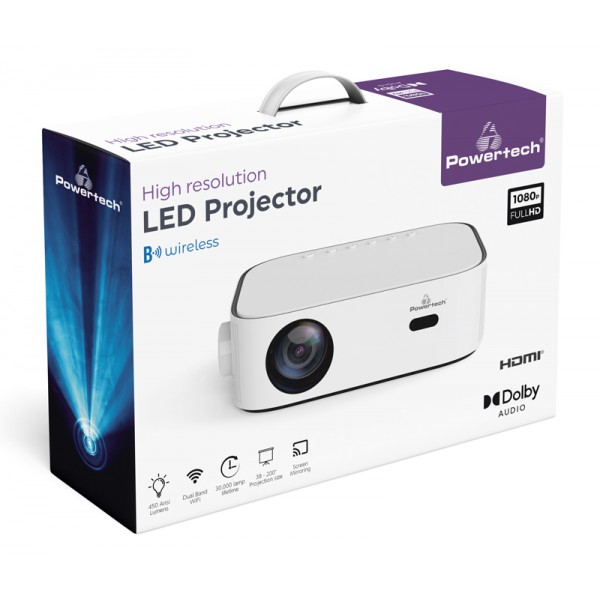 POWERTECH LED βιντεοπροβολέας PT-1035, Full HD Dolby Audio, WIFI, λευκός POWERTECH LED βιντεοπροβολέας PT-1035, Full HD Dolby Audio, WIFI, λευκός