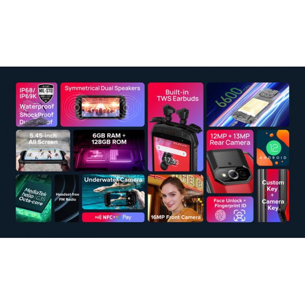 ULEFONE smartphone Armor 15, με TWS earphones, 5.45", 6/128GB, μαύρο