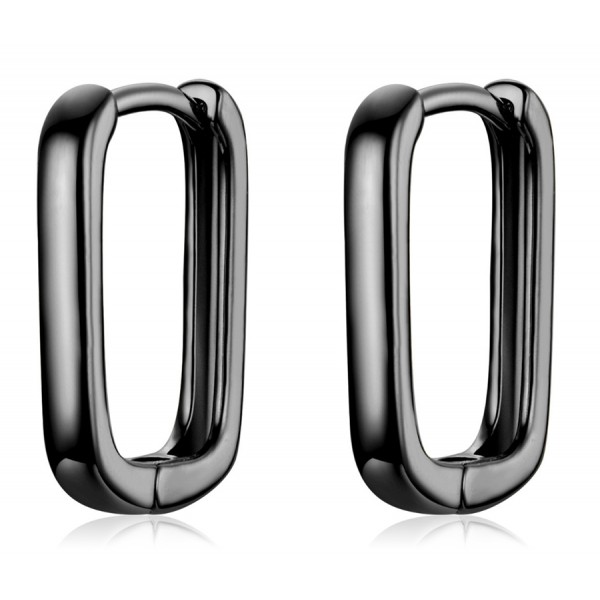 BAMOER σκουλαρίκια οβάλ κρίκοι BSE478-D, ασήμι 925, μαύρα