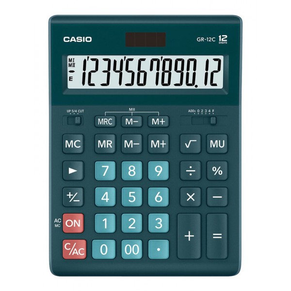CASIO αριθμομηχανή GR-12C-DG, ηλιακό & μπαταρία, 12 ψηφία, πράσινη