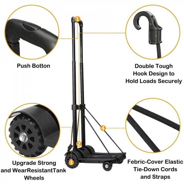 Καρότσι μεταφοράς φορτίων TOOL-0074, πτυσσόμενο, έως 50kg, μαύρο Καρότσι μεταφοράς φορτίων TOOL-0074, πτυσσόμενο, έως 50kg, μαύρο