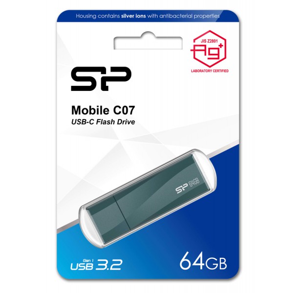 SILICON POWER USB-C Flash Drive Mobile C07, 64GB, USB 3.2, μπλε SILICON POWER USB-C Flash Drive Mobile C07, 64GB, USB 3.2, μπλε